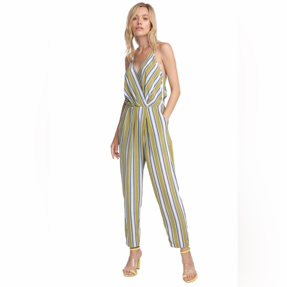 Astr Pants - ASTR the Label Sterling Striped Jumpsuit- Moss-Size XS